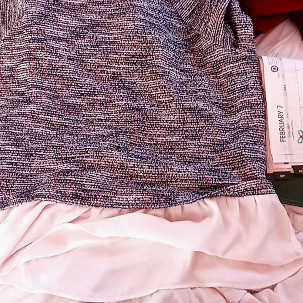 Loft tweed knit chiffon like skirted hem sweater